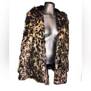 VTG Faux Fur Leopard Women's Jacket - Tan & Black